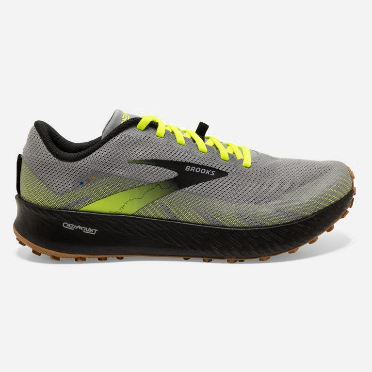 Brooks Catamount Trailrunningschoenen voor Heren Grijs /Zwart/Groen Geel (JYSPZ-7489)